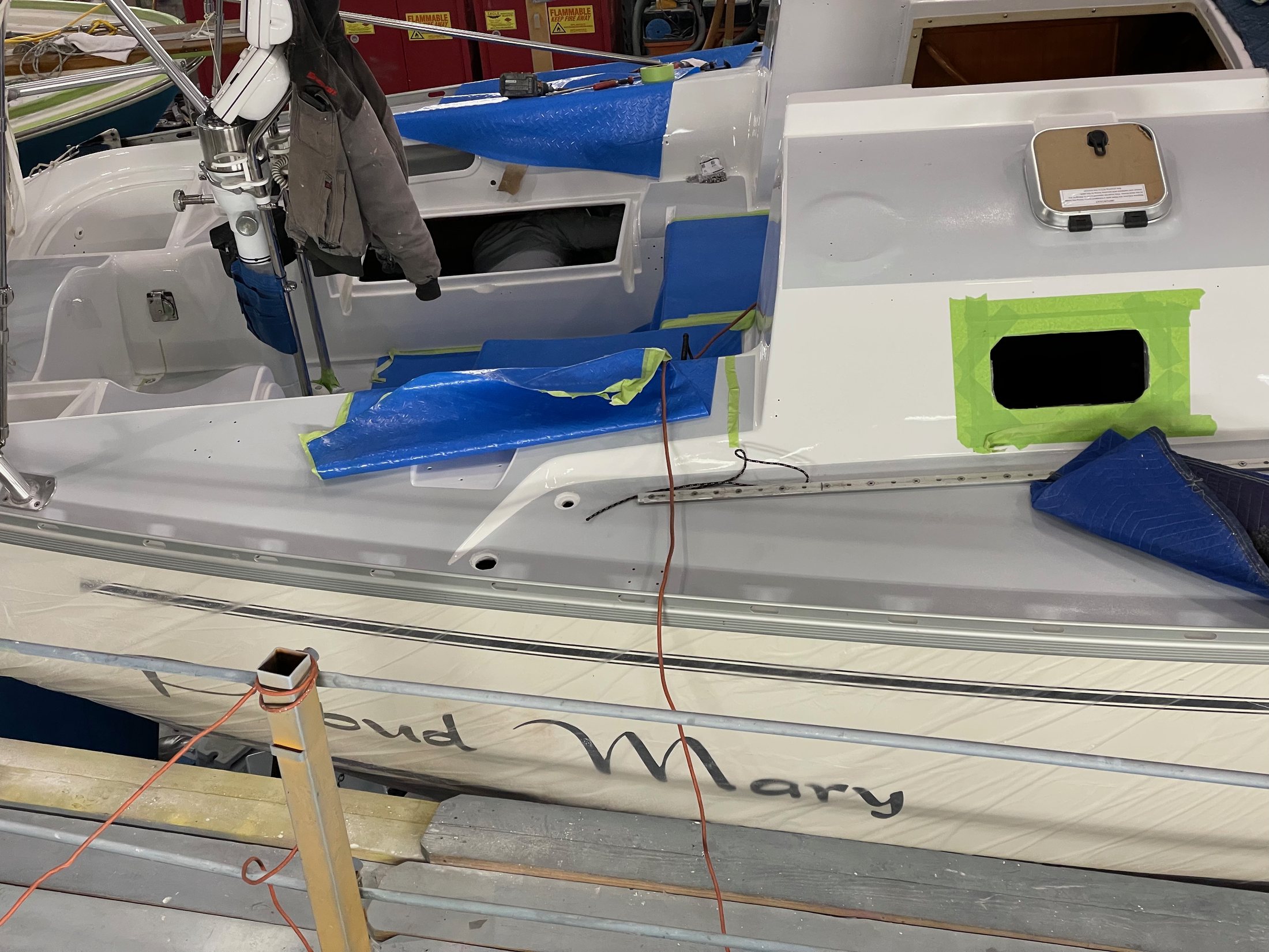 Cockpit and coachroof restoration in progress